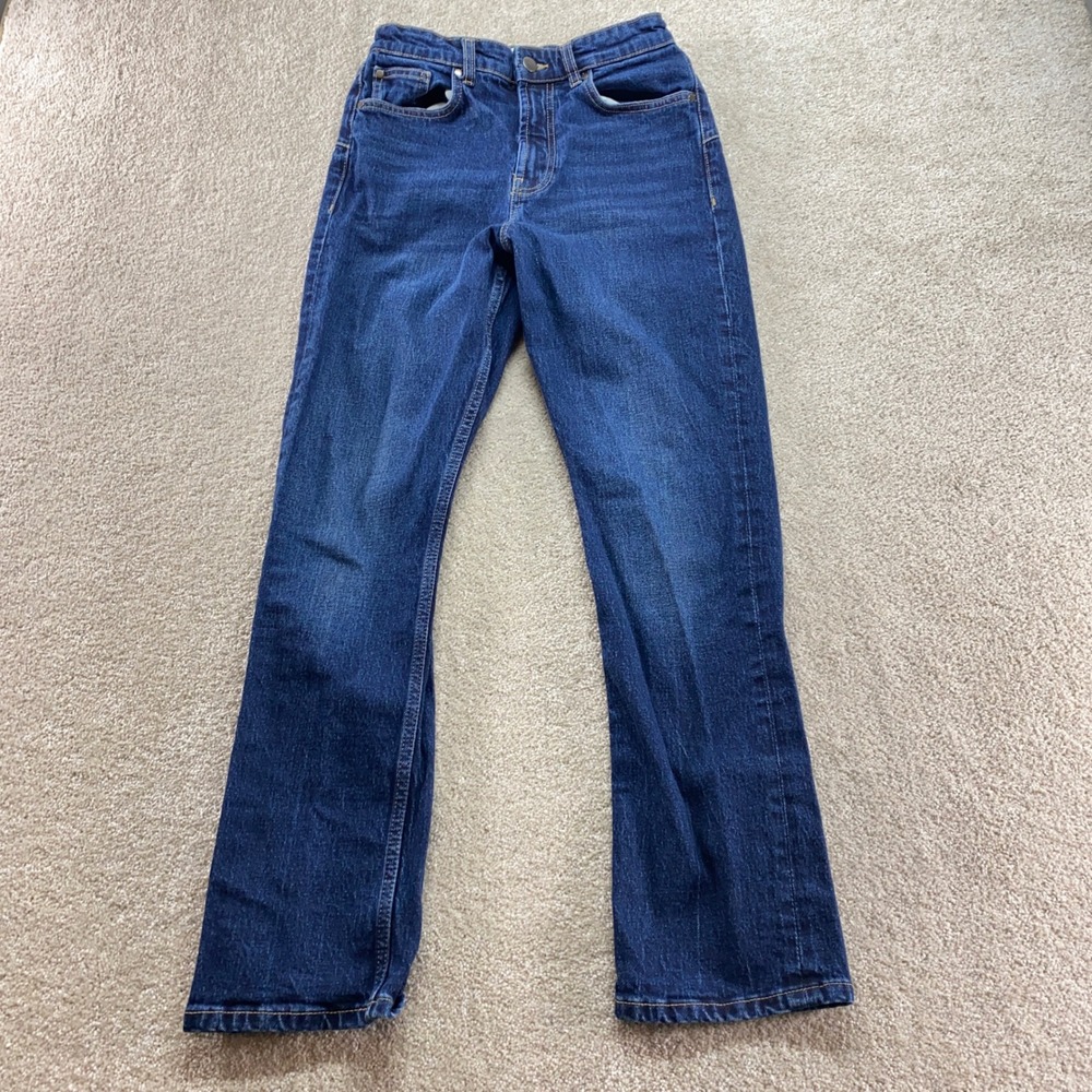 Zara Straight Leg Jeans Womens Size 4 Blue High Rise Dark Wash Denim